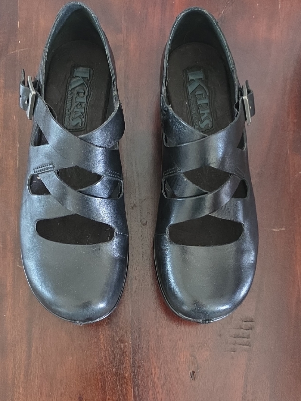 Korks Kork-Ease Black Leather Strappy Mary Jane Shoes